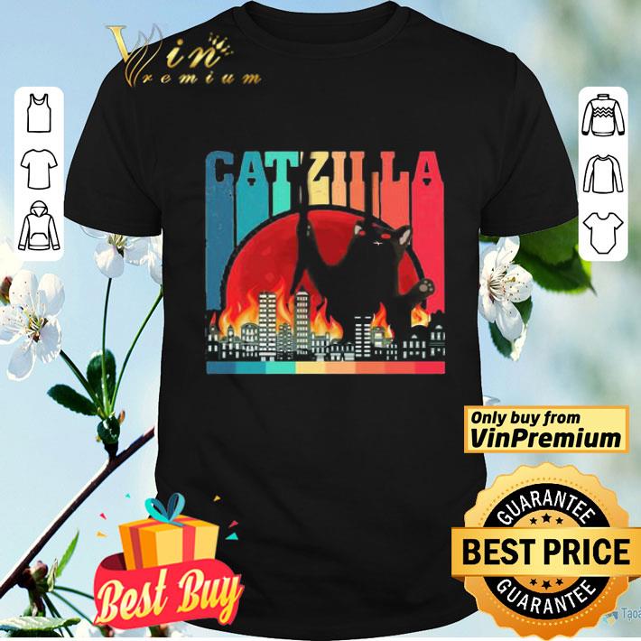 Catzilla Japanese Sunset Style Cat Kitten Vintage Retro shirt