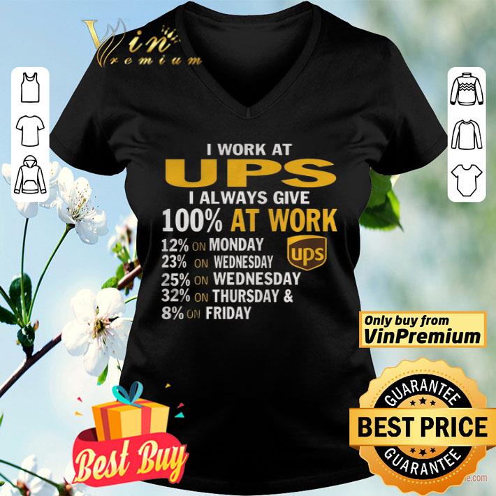 I Work At Ups I Always Give 100% At Work 12% On Monday 23% On Wednesday shirt