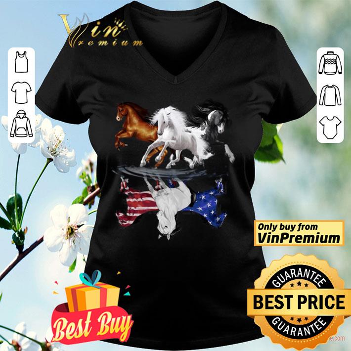 Horses water reflection American Flag 4th of July shirt