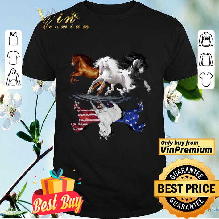 Horses water reflection American Flag 4th of July shirt