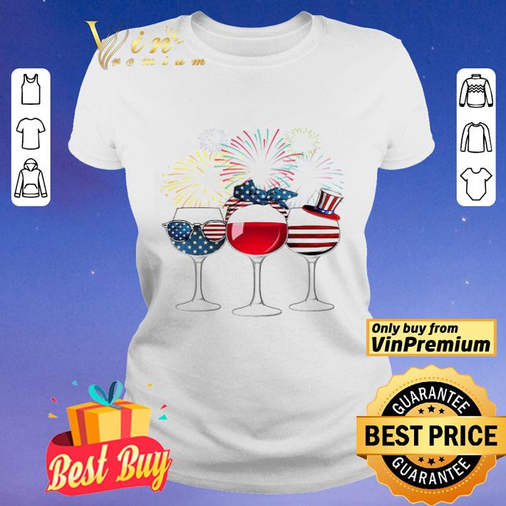 Wine Glasses fireworks American flag Independence Day shirt