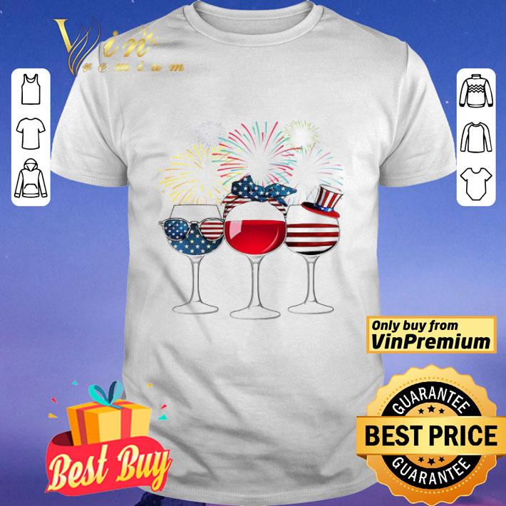 Wine Glasses fireworks American flag Independence Day shirt