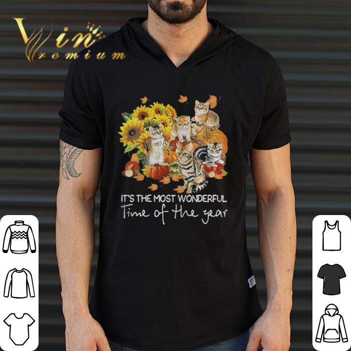 Awesome Cats it’s the most wonderful time of the year sunflowers leaves tree shirt