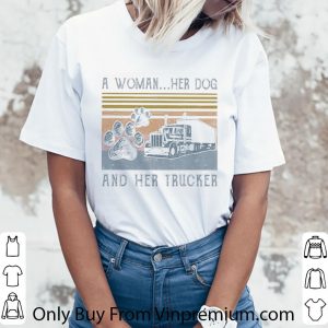Premium Vintage A Woman Her Dog Paw And Her Trucker Retro shirt 2