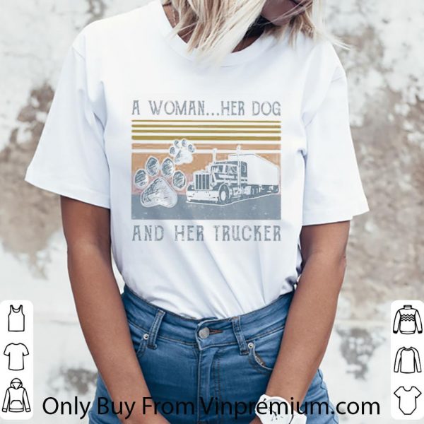 Premium Vintage A Woman Her Dog Paw And Her Trucker Retro shirt