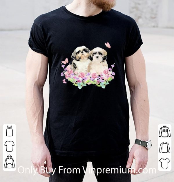 Great Shih Tzu Couple Butterfly Flowers shirt