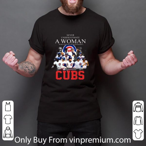 Top Never Underestimate A Woman Who Understands Baseball And Loves Chicago Cubs Logo shirt