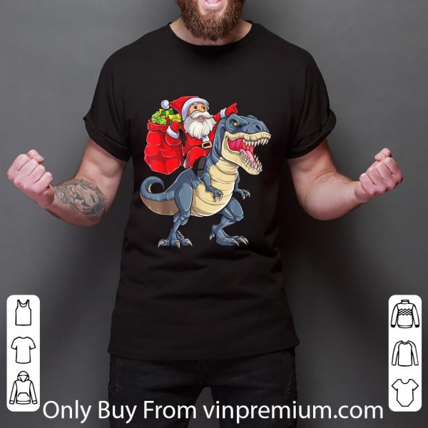 Top Santa Riding Dinosaur T rex Christmas shirt