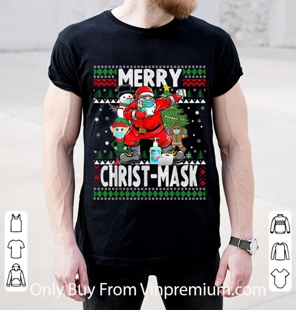 Top Merry Christ-mask Dabbing Santa With Friends Wearing Mask shirt