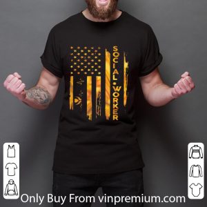 Nice Social Worker And American Flag Heartbeat shirt 2