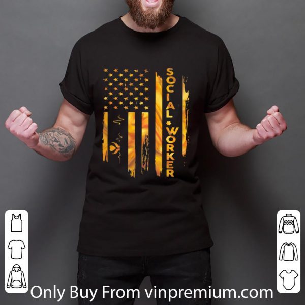 Nice Social Worker And American Flag Heartbeat shirt