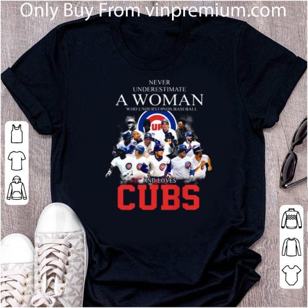 Top Never Underestimate A Woman Who Understands Baseball And Loves Chicago Cubs Logo shirt