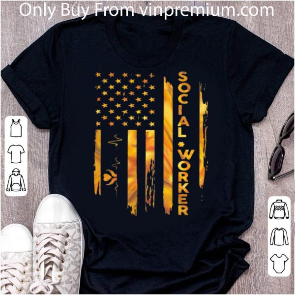 Nice Social Worker And American Flag Heartbeat shirt
