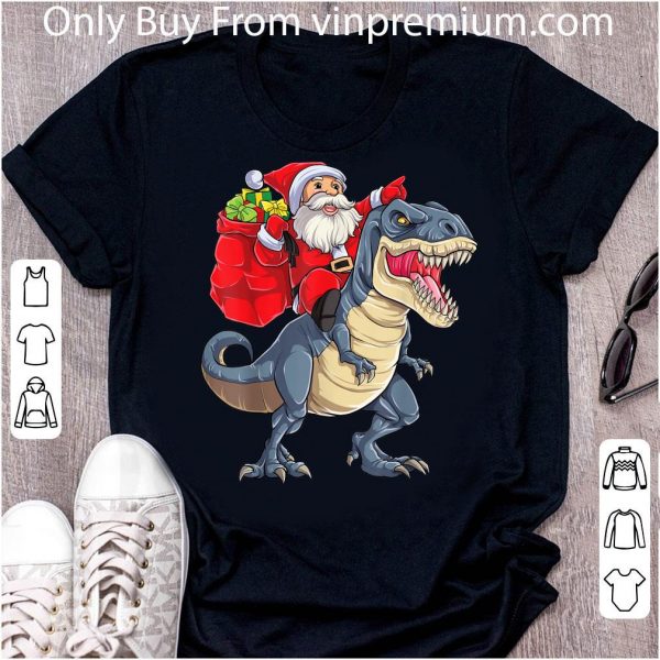 Top Santa Riding Dinosaur T rex Christmas shirt