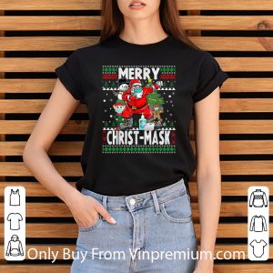 Top Merry Christ-mask Dabbing Santa With Friends Wearing Mask shirt 2