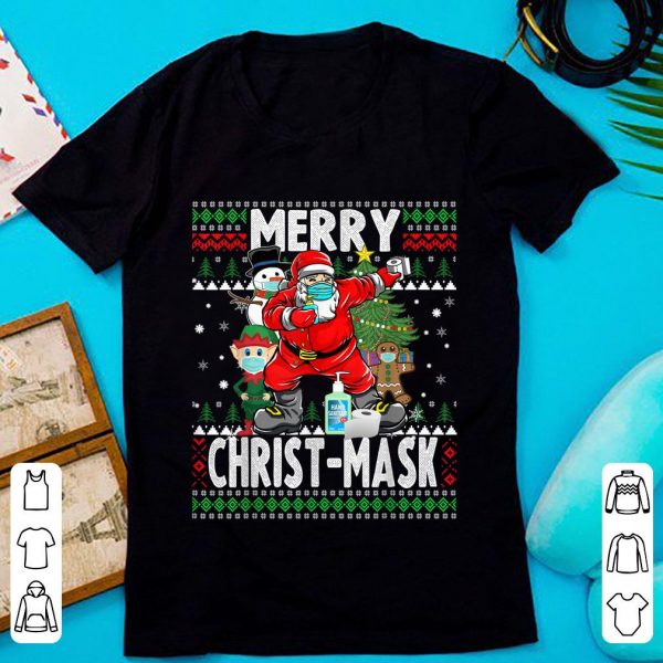 Top Merry Christ-mask Dabbing Santa With Friends Wearing Mask shirt