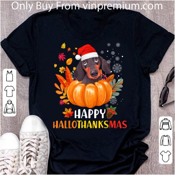 Top Hallothanksmas Halloween Thanksgiving Christmas Dachshund shirt