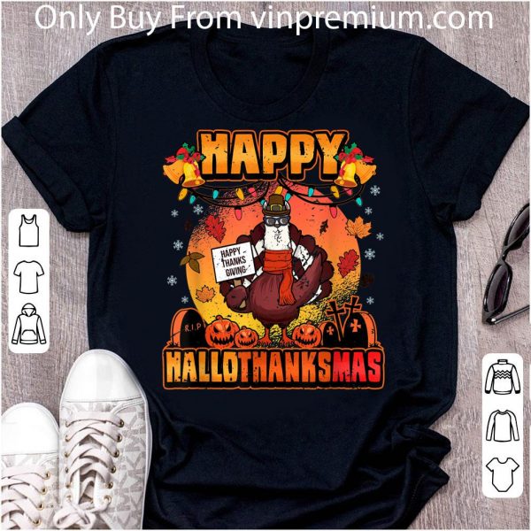 Top Thanksgiving Christmas Happy Hallothanksmas Llama Turkey shirt
