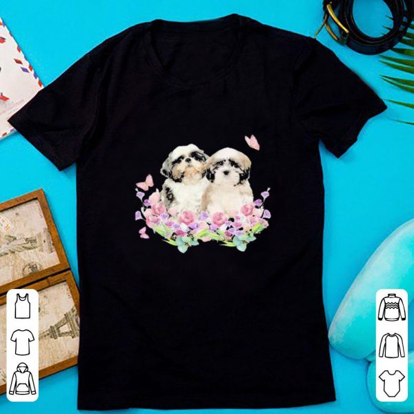 Great Shih Tzu Couple Butterfly Flowers shirt