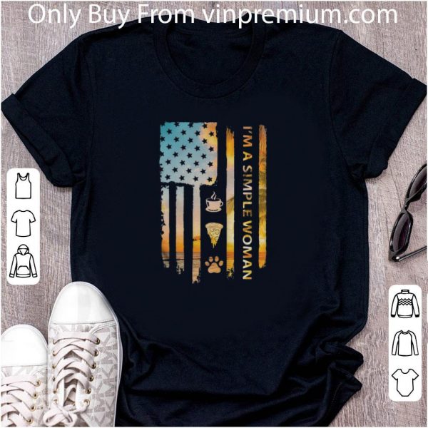 Top I’m A Simple Woman Coffee Pizza And Dog American Flag 4th Of July shirt