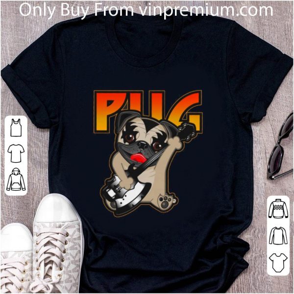 Official Pug Playing Kiss Rock Band shirt