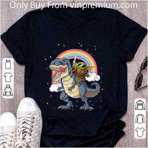 Awesome Star Wars Baby Yoda Riding Dinosaur T-rex Rainbow shirt 1