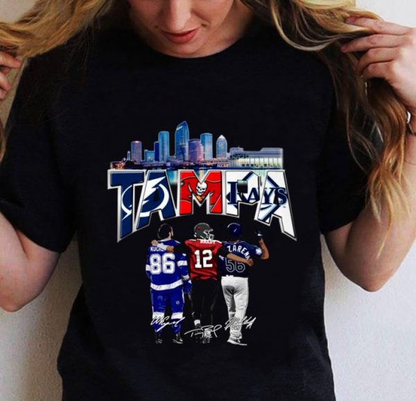 Premium Tampa City Signatures Tampa Bay Buccaneers Lightning and Rays Champions Shirt