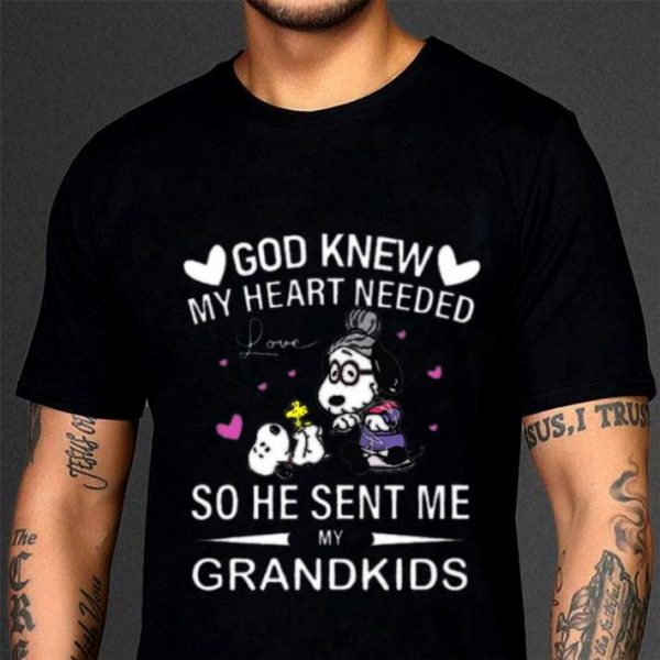 Premium Snoopy and Woodstock god knew my heart needed love so he sent me my grandkids shirt