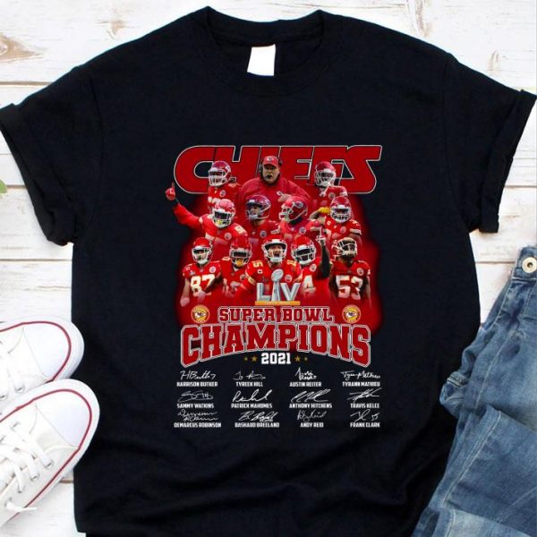 Hot 2021 Team Kansas City Chiefs Super Bowl Champions Signatures Shirt