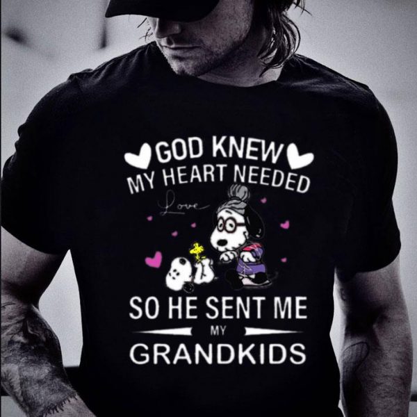 Premium Snoopy and Woodstock god knew my heart needed love so he sent me my grandkids shirt