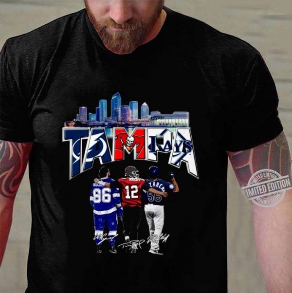 Premium Tampa City Signatures Tampa Bay Buccaneers Lightning and Rays Champions Shirt