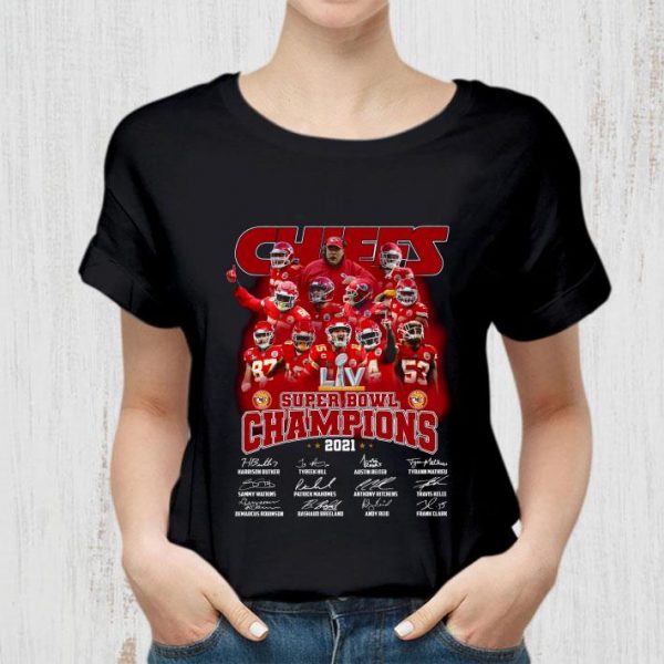 Hot 2021 Team Kansas City Chiefs Super Bowl Champions Signatures Shirt