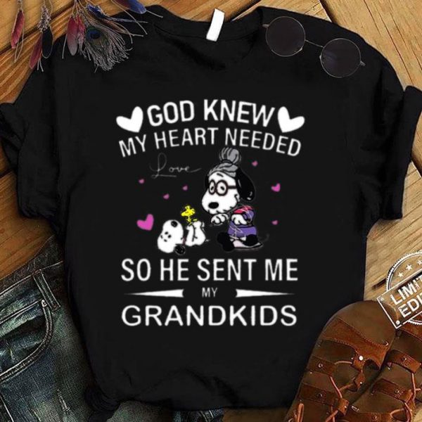 Premium Snoopy and Woodstock god knew my heart needed love so he sent me my grandkids shirt