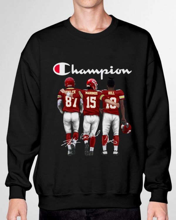 Premium Champion Kansas City Chiefs Travis Kelce Patrick Mahomes II Tyreek Hill Signatures Shirt