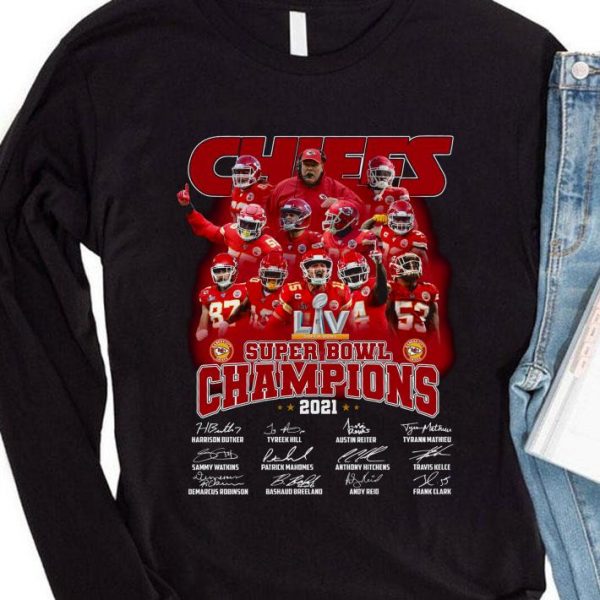 Hot 2021 Team Kansas City Chiefs Super Bowl Champions Signatures Shirt