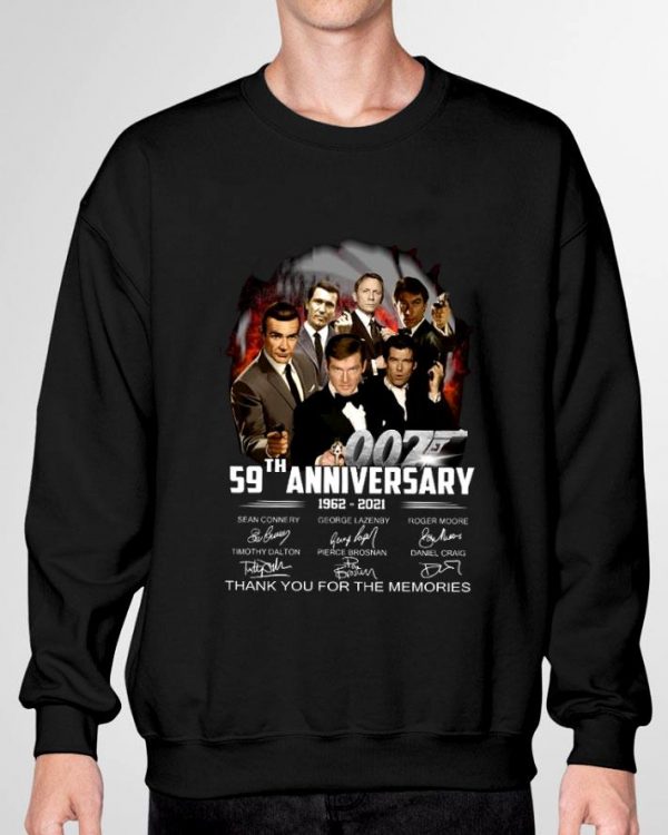 Premium 007 James Bond 59th anniversary 1962-2021 signatures thank you for the memories shirt