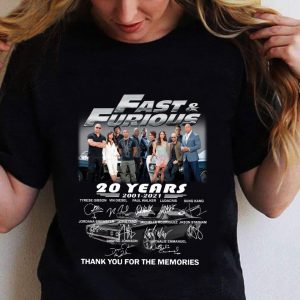 Original Fast and Furious Season 9 20 years 2001-2021 signatures thank you for the memories shirt 1