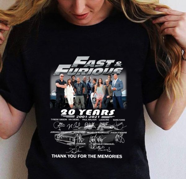 Original Fast and Furious Season 9 20 years 2001-2021 signatures thank you for the memories shirt