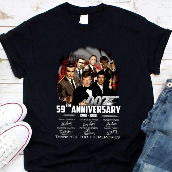 Premium 007 James Bond 59th anniversary 1962-2021 signatures thank you for the memories shirt