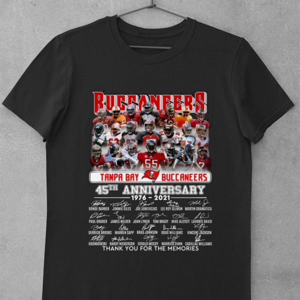 Premium Tampa Bay Buccaneers NFL 45th Anniversary 1976-2021 Signed Thank You For The Memories Shirt