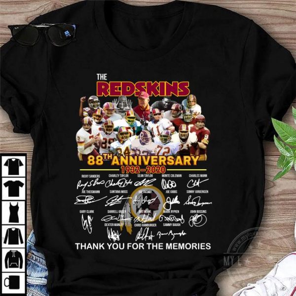 Awesome The Washington Redskins 88th Anniversary 1932 2020 Thank You For The Memories Signatures shirt