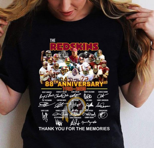 Awesome The Washington Redskins 88th Anniversary 1932 2020 Thank You For The Memories Signatures shirt