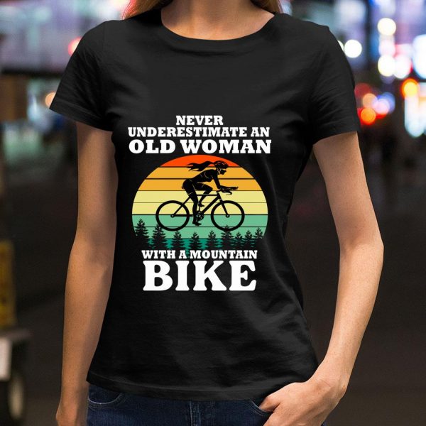 Hot Never Underestimate An Old Woman With A Mountain Bike Vintage Retro shirt
