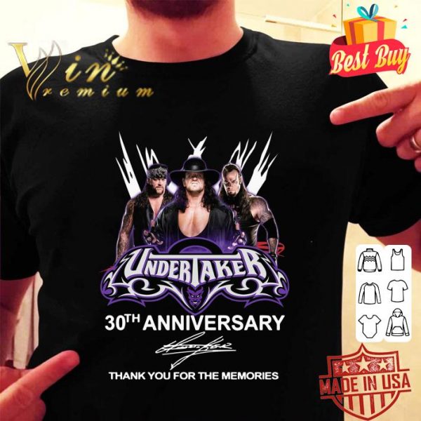 Original The Undertaker 30th anniversary signature thank you for the memories shirt