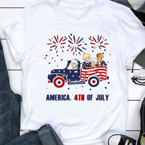 Awesome Golden Girls Characters Driving Car Firework America 4th Of July Independence Day shirt