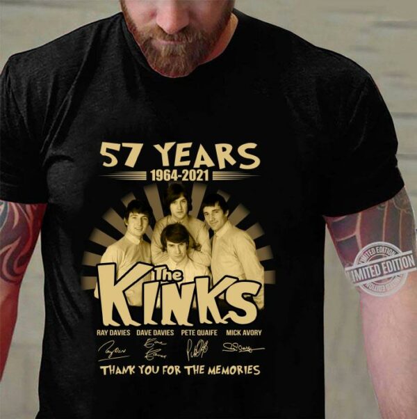 The Kinks 57 years of 1964-2021 signatures thank you for the memories shirt