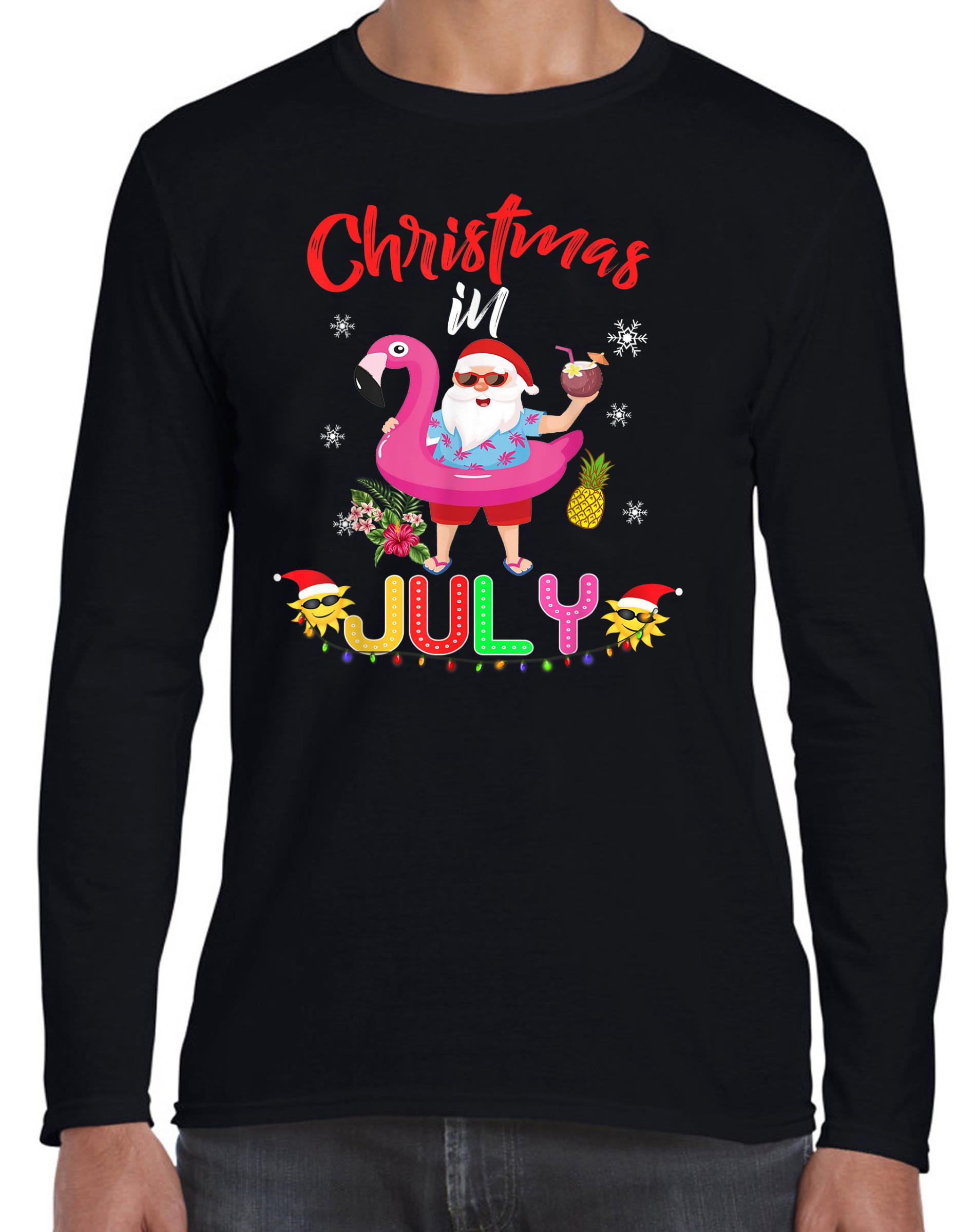 Christmas in July Santa Hawaiian flamingo Summer Beach Long Sleeve - Christmas in July Mid Year Report Still Naughty Official Shirt