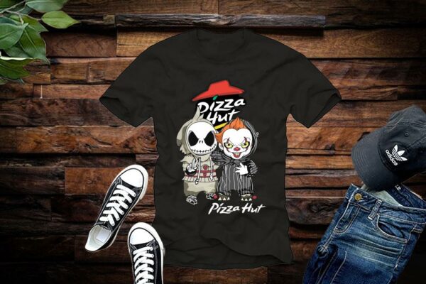 Jack Skellington Shirt, Pennywise Shirt, Funny Jack Skellington And Pennywise Peace Pizza Hut Shirt