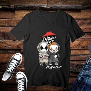 Jack Skellington Shirt, Pennywise Shirt, Funny Jack Skellington And Pennywise Peace Pizza Hut Shirt 3