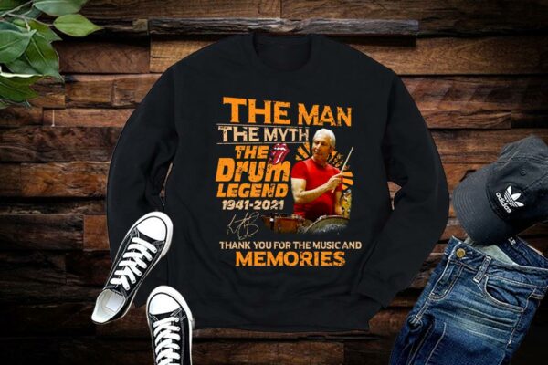 Limited Charlie Watts Shirt, Signature Shirt, Charlie Watts The Man The Myth The Drum Legend 1941-2021 Thank You For The Music And Memories